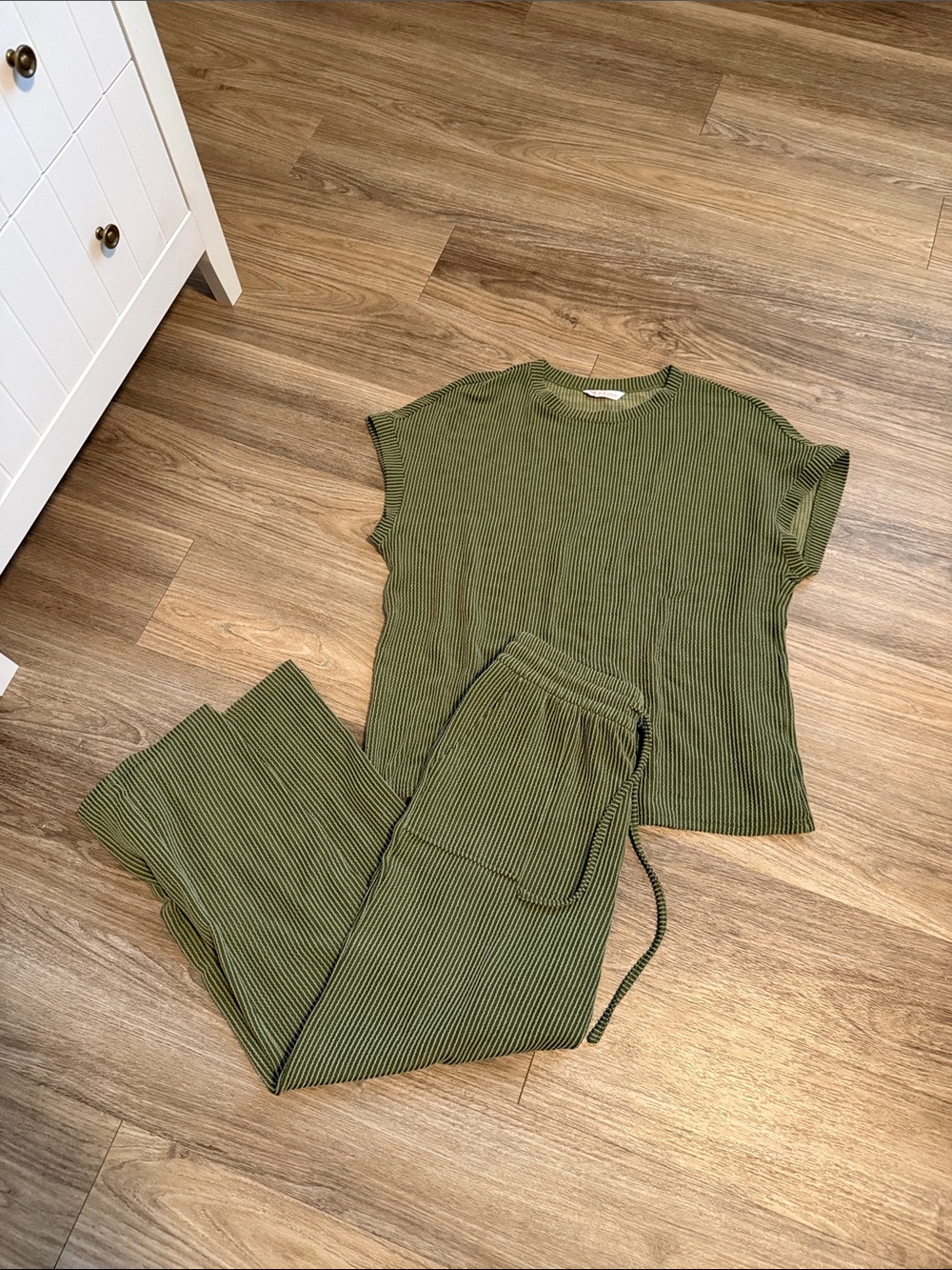 Olive Green Ribbed Two-Piece Lounge Set